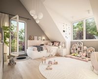 Es handelt sich um unverbindliche Illustrationen mit Sonderausstattungen. Die Bauausführung erfolgt durch das Bauunternehmen