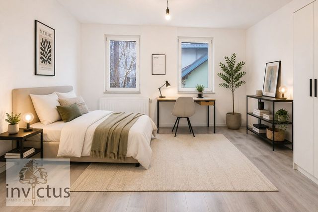 Helles skandinavisches Schlafzimmer mit modernen Akzenten
