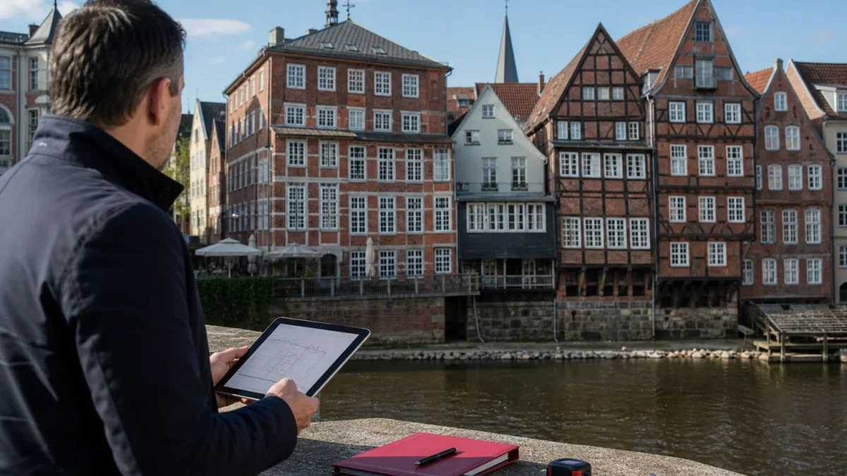 Lüneburger Altstadt im Senkungsgebiet mit Prüfinstrumenten